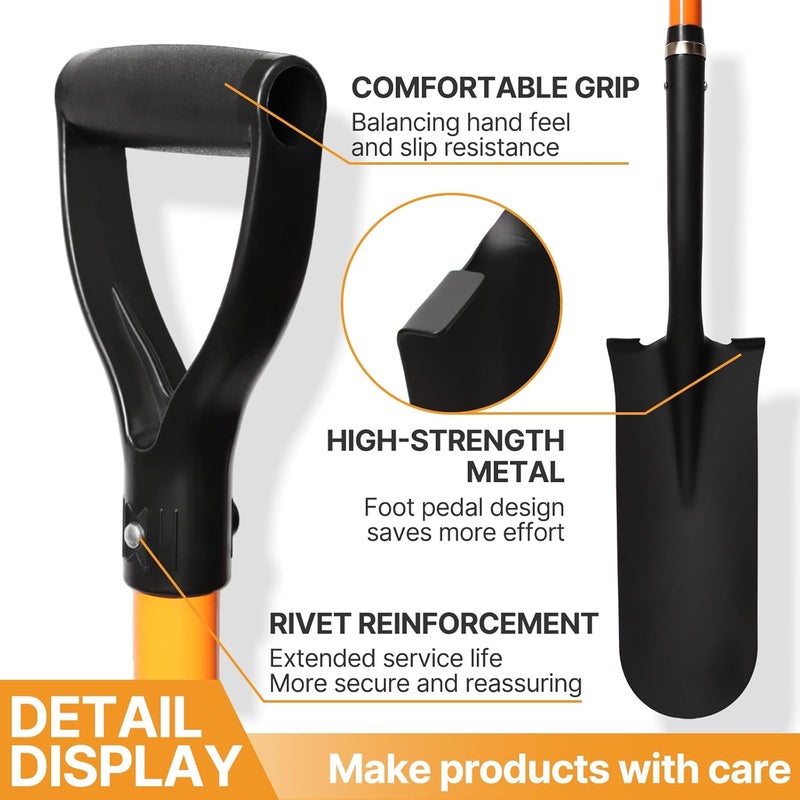 KOLEIYA 45-Inch Heavy Duty Orange Fiberglass Handle Drain Spade Shovel.Sharp Shooter Digging Shovel for Gardening,Planting and Trenching.Durable Spade Shovel for Heavy Duty Digging and Drainage - Image 5